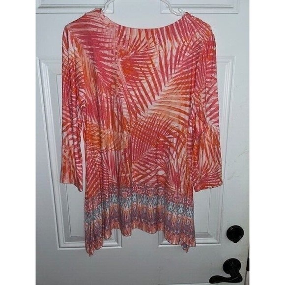 Ruby Rd Top Woman Size PS Asymmetrical Slits Tropical Coral 3/4 Sleeve EUC - Picture 4 of 6